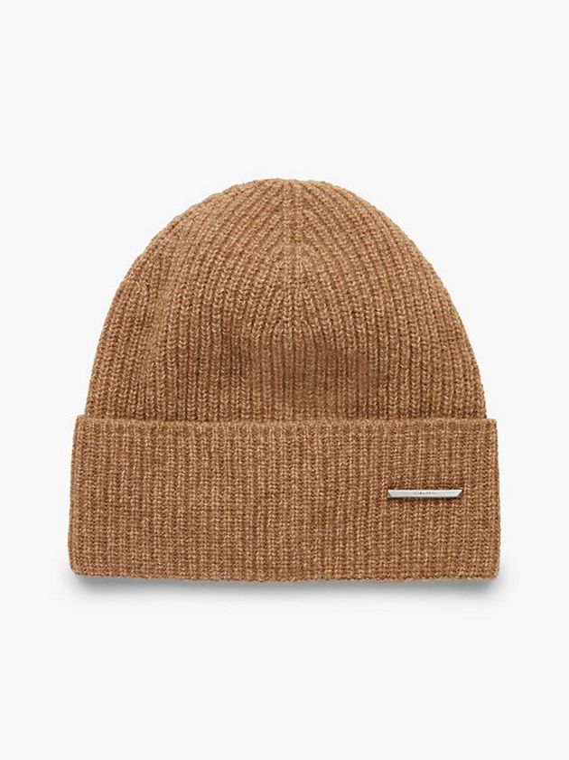 Calvin Klein USA Recycled Wool Blend Mens Beanie Khaki 5408317-NI